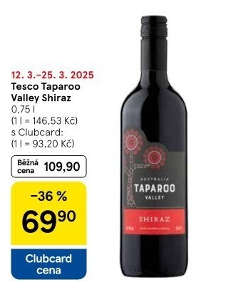 Víno Valley Shiraz Taparoo Tesco