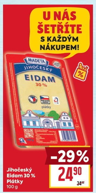 Sýr Eidam Jihočeský 30% Madeta