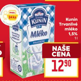 Mléko trvanlivé Mlékárna Kunín - 1,5% polotučné