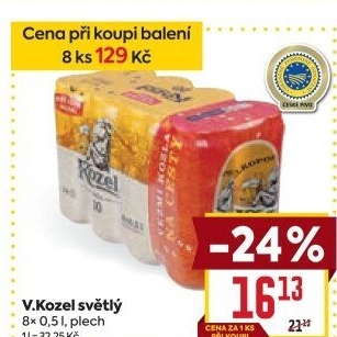 Pivo světlé výčepní 10°Velkopopovický Kozel