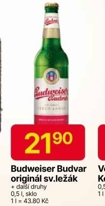 Pivo světlý ležák Original Budweiser Budvar