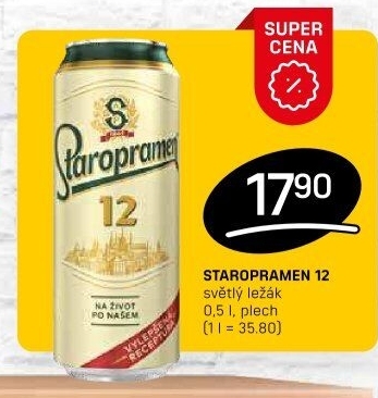 Pivo světlý ležák 12° Staropramen