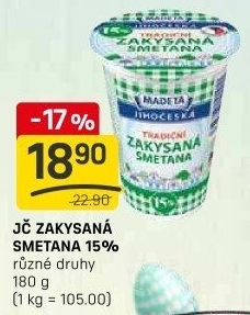 Smetana zakysaná Jihočeská Madeta 15%