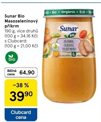 Masozeleninový příkrm bio Sunar