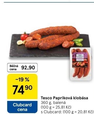 Papriková klobása Tesco