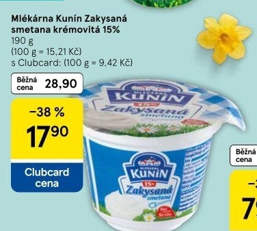 Zakysaná smetana krémovitá Mlékárna Kunín 15%