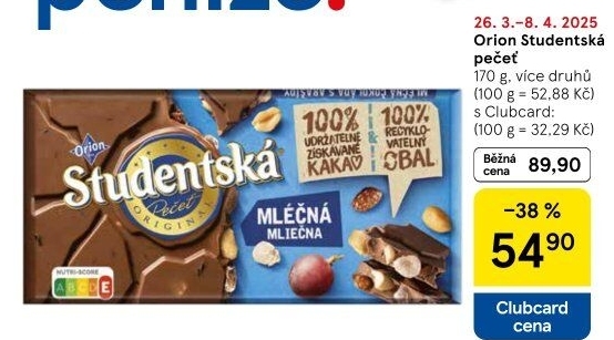 Čokoláda Studentská pečeť Orion