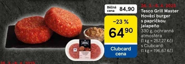 Hovězí burger Jalapeňo Grill Master Tesco