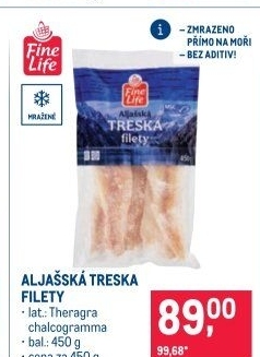 Aljašská treska filety mražená Fine Life