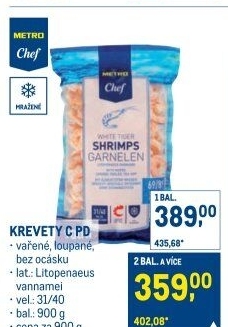 Krevety vařené loupané mražené Metro Chef