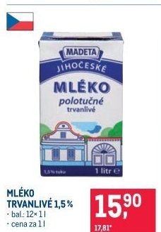Mléko trvanlivé Jihočeské Madeta - 1,5% polotučné