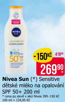 Dětské mléko na opalování OF 50+ Sensitive Sun Nivea