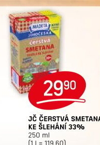 Smetana čerstvá ke šlehání Jihočeská Madeta 33%