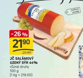Sýr uzený salámový 44% Jihočeský Madeta