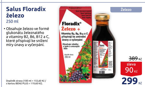 Doplněk stravy sirup pro zmírnění únavy Floradix Železo+ Salus