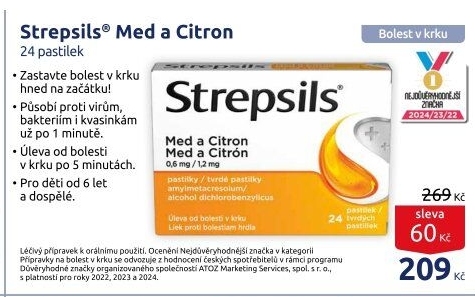 Pastilky proti bolesti v krku Strepsils