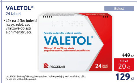 Tablety proti horečce a bolesti Valetol