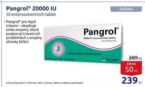 Tablety s enzymy k léčbě trávicích obtíží Pangrol 20 000 Menarini
