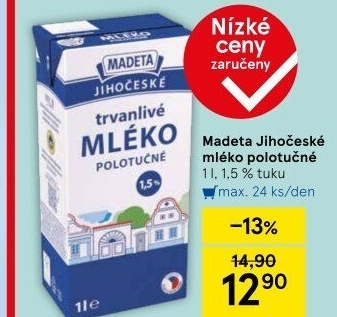 Mléko trvanlivé Jihočeské Madeta - 1,5% polotučné