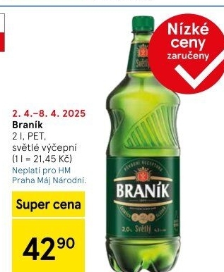 Pivo světlé výčepní 10° Braník