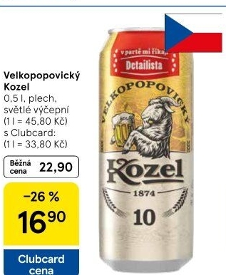 Pivo světlé výčepní 10°Velkopopovický Kozel
