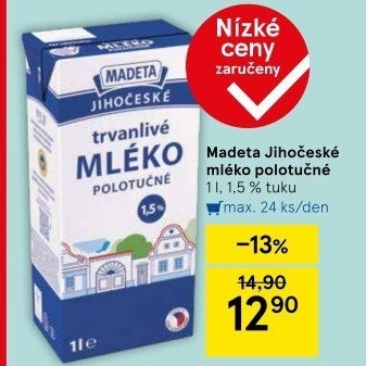 Mléko trvanlivé Jihočeské Madeta - 1,5% polotučné