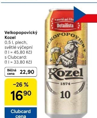 Pivo světlé výčepní 10°Velkopopovický Kozel
