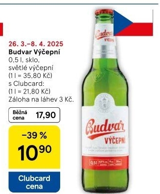 Pivo světlé výčepní Budweiser Budvar