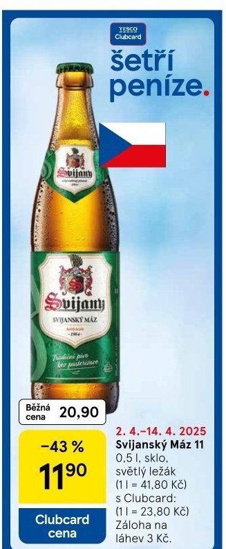 Pivo světlý ležák 11° Svijanský Máz Svijany