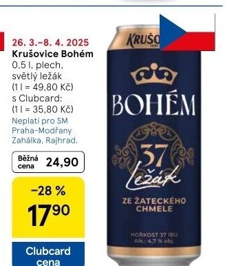 Pivo světlý ležák Bohém Krušovice