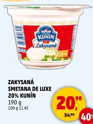 Zakysaná smetana de luxe Mlékárna Kunín 20%