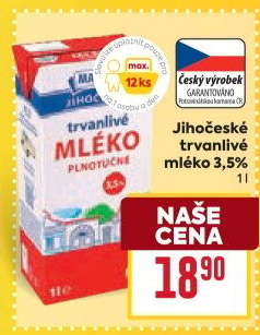 Mléko trvanlivé Jihočeské Madeta - 3,5% plnotučné