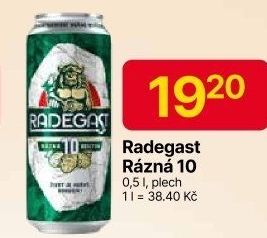 Pivo světlé výčepní Rázná 10° Radegast