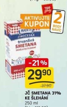 Smetana ke šlehání trvanlivá Jihočeská Madeta 31%