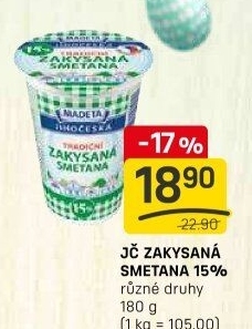 Smetana zakysaná Jihočeská Madeta 15%