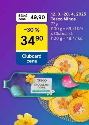 Čokoládové mince Tesco