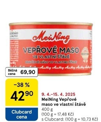 Maso vepřové ve vlastní šťávě Meining
