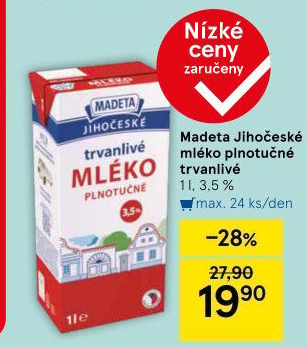 Mléko trvanlivé Jihočeské Madeta - 3,5% plnotučné