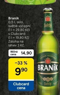 Pivo světlé výčepní 10° Braník
