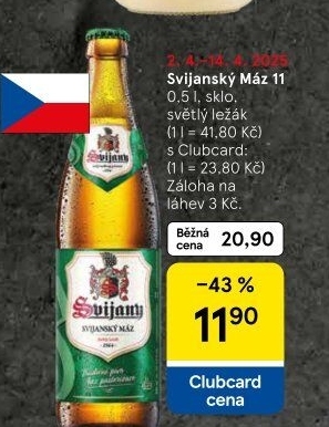 Pivo světlý ležák 11° Svijanský Máz Svijany