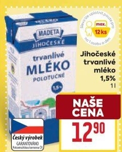 Mléko trvanlivé Jihočeské Madeta - 1,5% polotučné