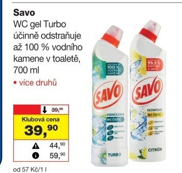 Čistič WC gelový na vodní kámen Turbo Savo
