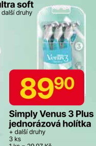 Jednorázová holítka dámská Simply Gillette Venus 3 Plus