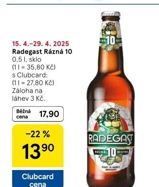 Pivo světlé výčepní Rázná 10° Radegast