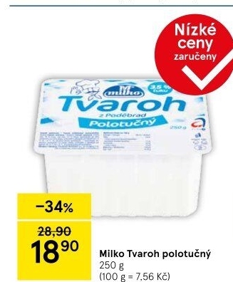 Tvaroh polotučný z Poděbrad Milko