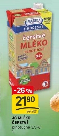 Mléko čerstvé lahodné Jihočeské Madeta - 3,5% plnotučné