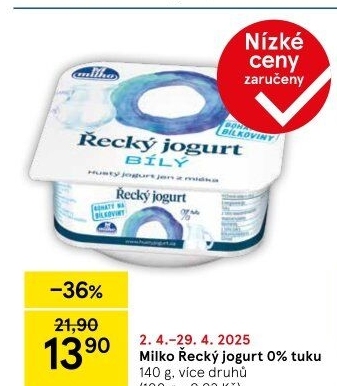 Bílý jogurt řecký 0% Milko