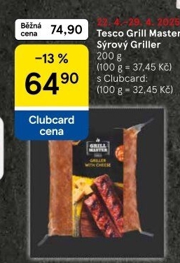 Klobásy sýrové Griller Grill Master Tesco