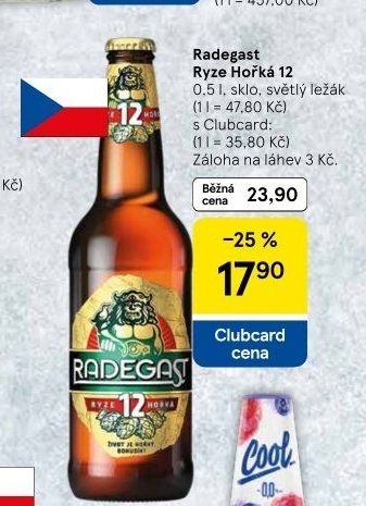 Pivo světlý ležák 12° Ryze hořká Radegast