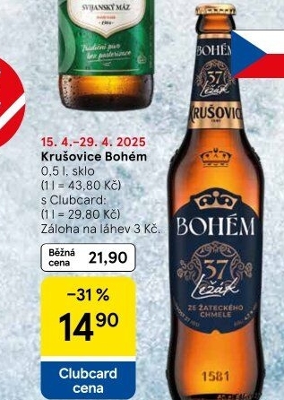Pivo světlý ležák Bohém Krušovice
